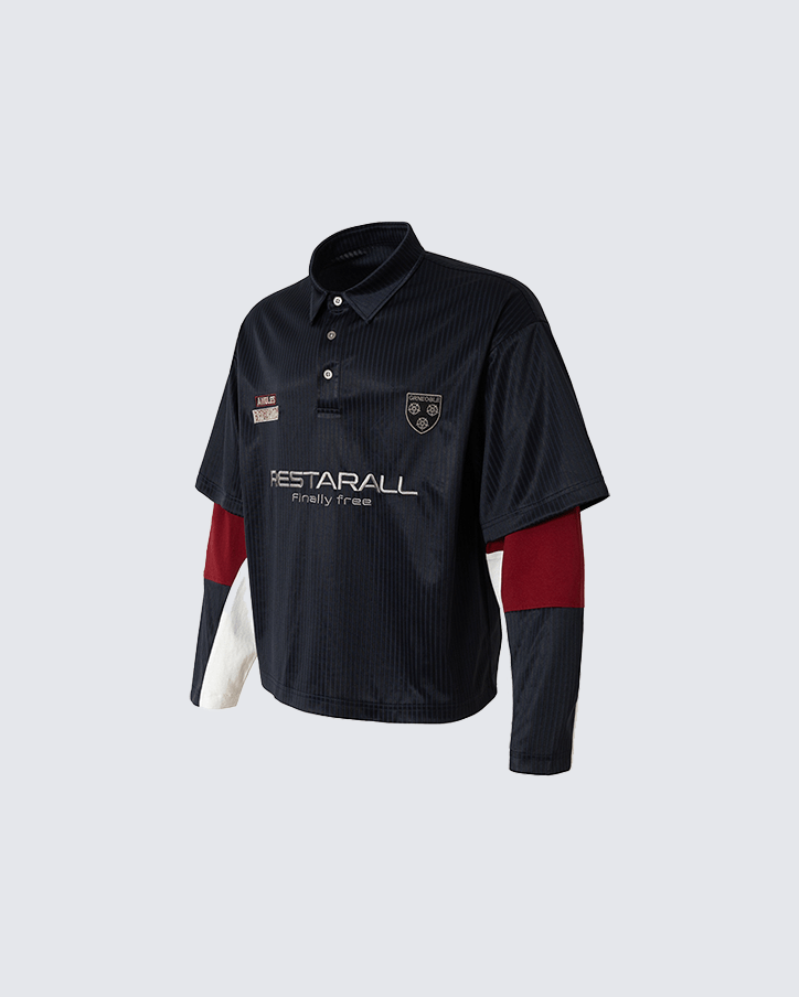 Colorblock Patchwork Polo Collar Long Sleeve T-Shirt