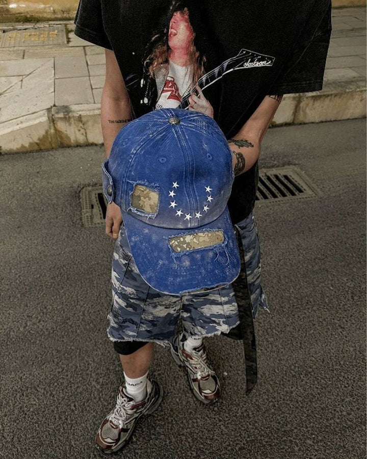 Distressed Washed Denim Baseball Cap