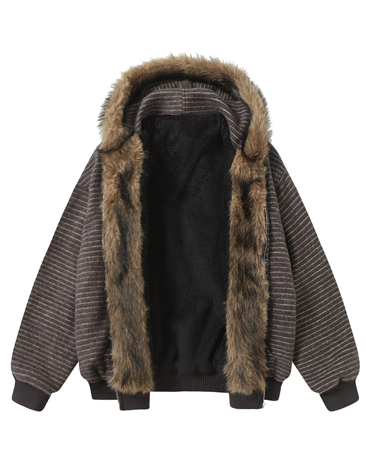 High-Street Striped Loose Hooded Sweatshirt