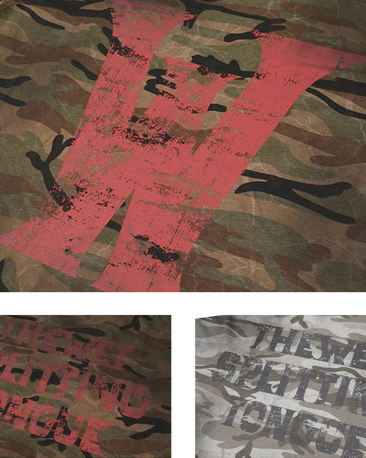 Vintage Distressed Camo Print Long Sleeve T-shirt