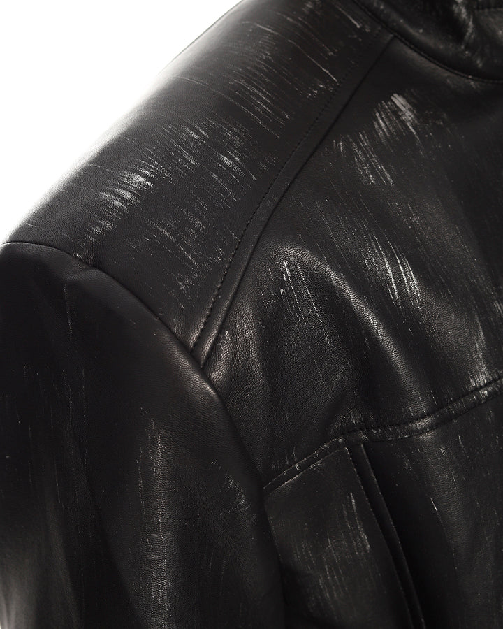New PU Stand Collar Zip-Up Jacket