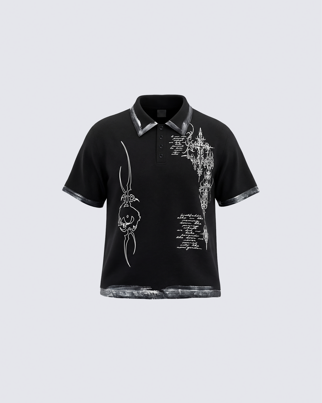 Vintage Gothic Cross Washed Polo Shirt