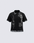 Vintage Gothic Cross Washed Polo Shirt