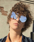 Letter & Round Rimless Resin Sunglasses