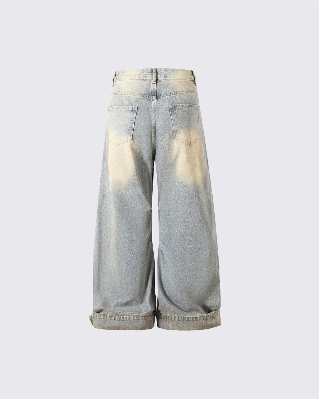 Wide-Leg Denim Jeans with Buttoned Hem
