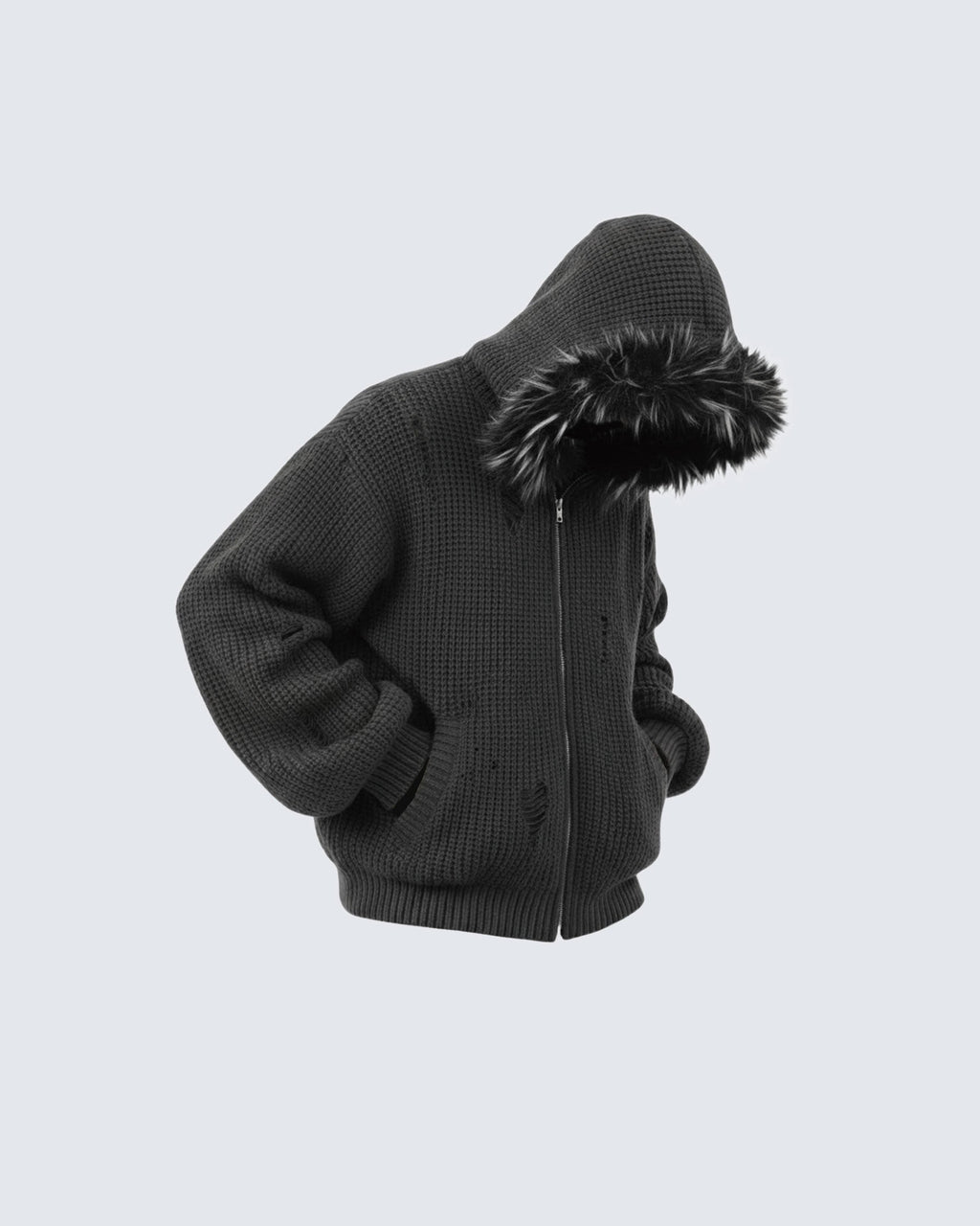 KIIKIO Destroyed Knitted Sweater Plush Coat