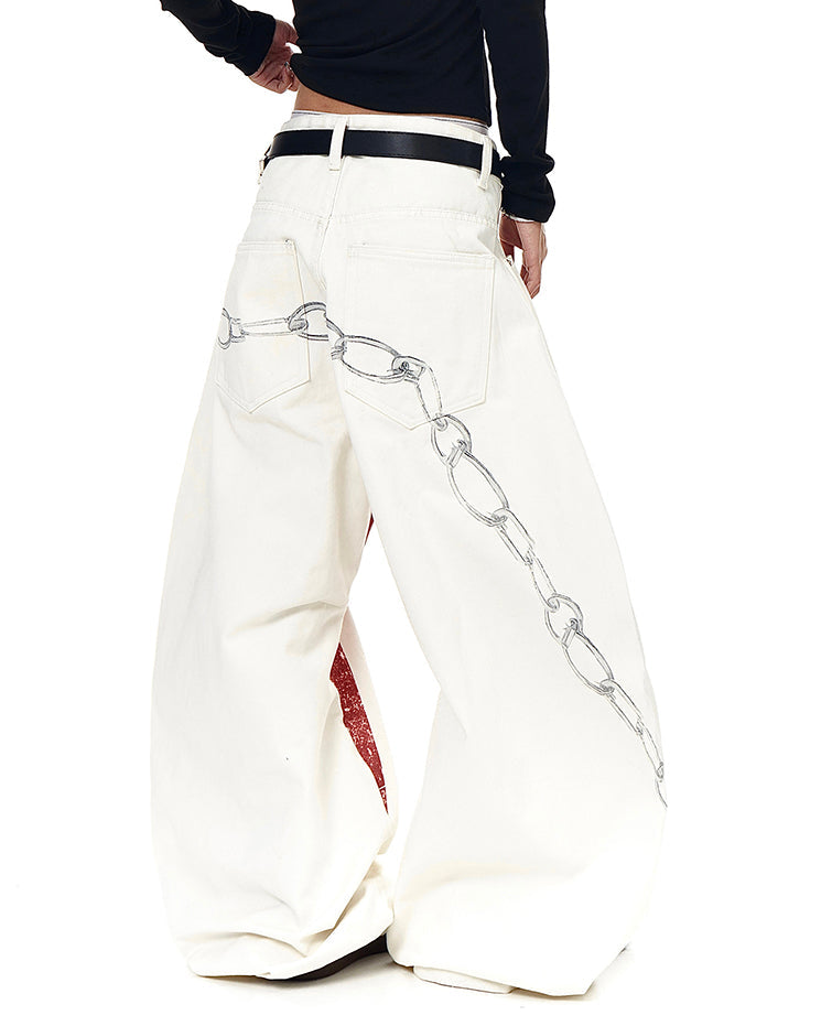 Retro Graphic Baggy Jeans with Scimitar Print