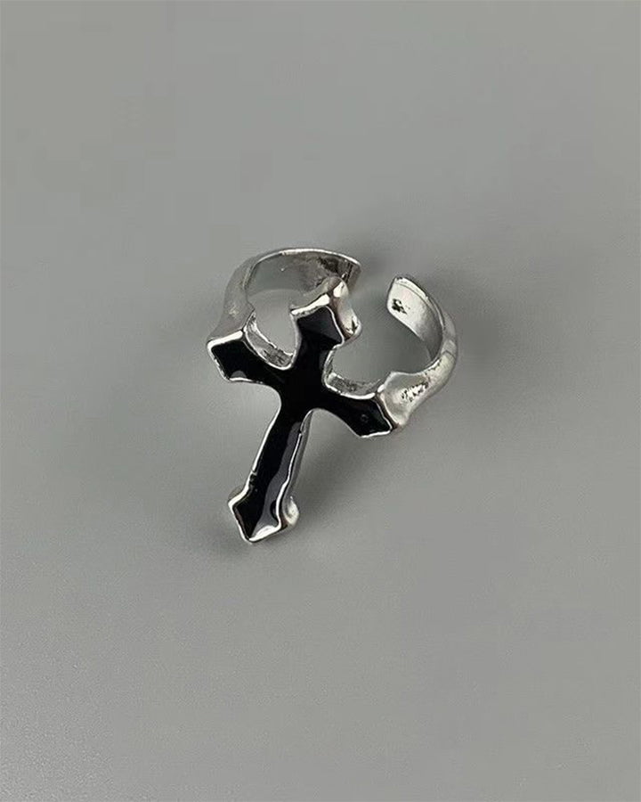 Black Cross Open Ring
