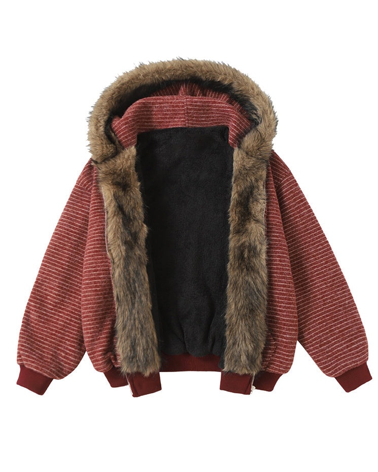 High-Street Striped Loose Hooded Sweatshirt