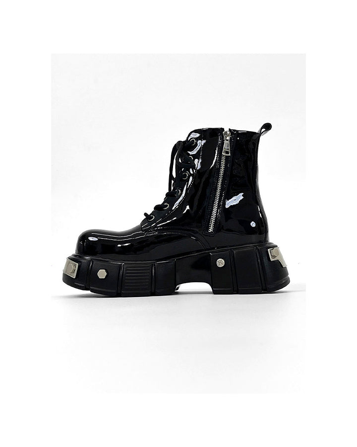 Patent Leather Platform Combat Boots