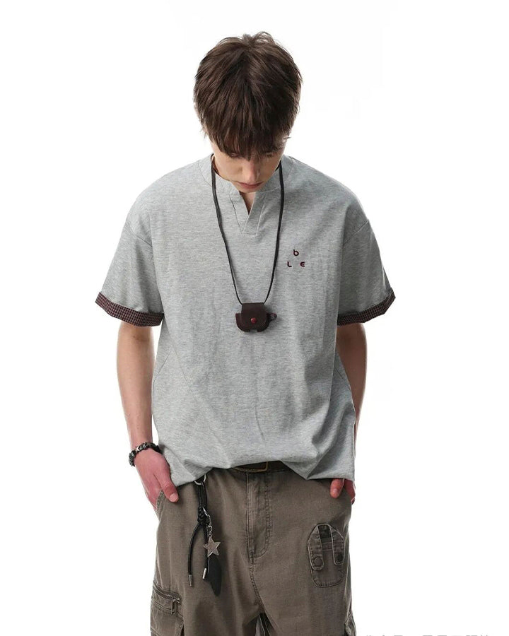 Minimal Contrast Trim V Neck Casual Short Sleeve