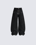 Vintage Buckle Baggy Denim Pants