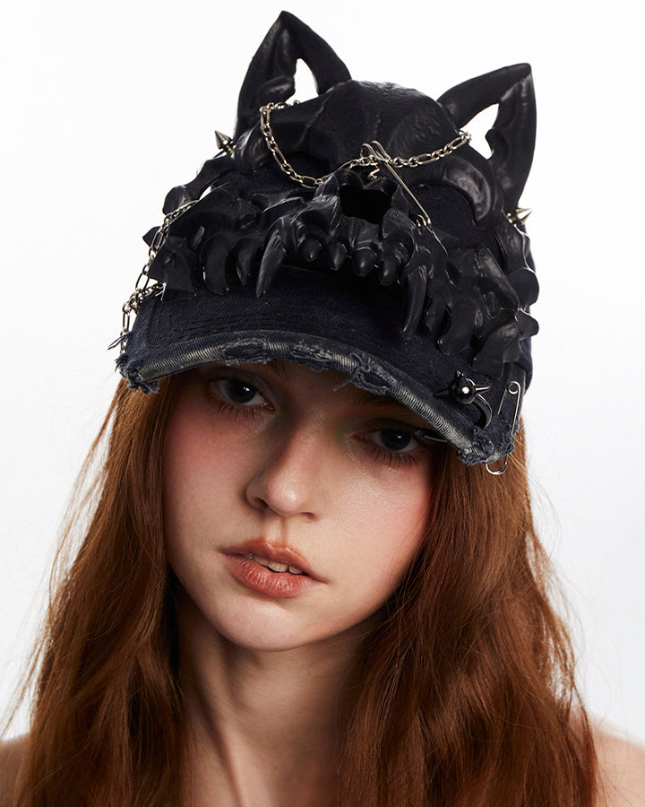 Dark Gothic Horn Skull Baseball Cap