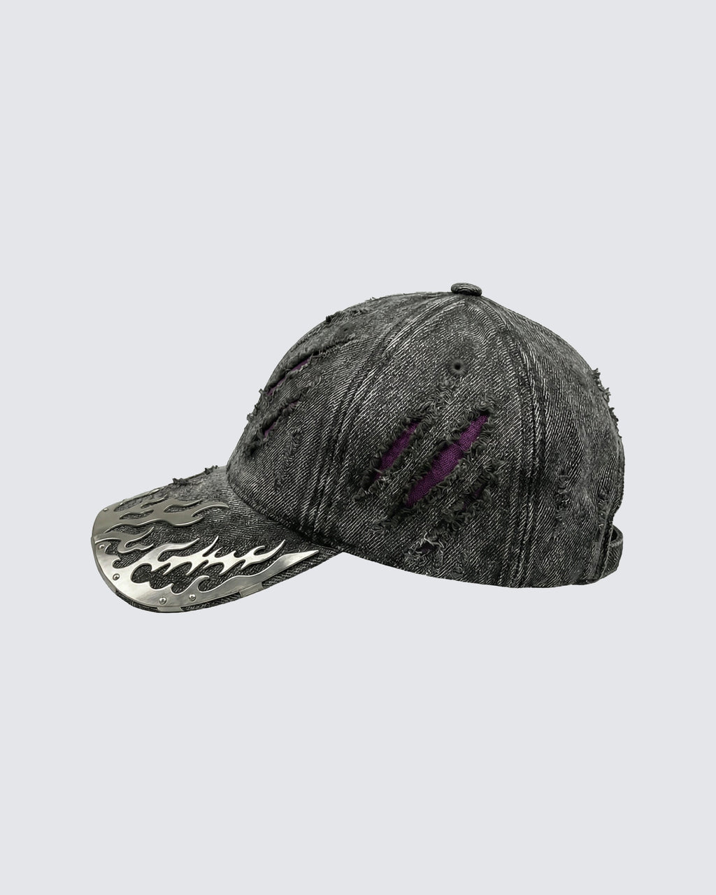 KIIKIO-Wasteland Flame-Metal Distressed Denim Cap