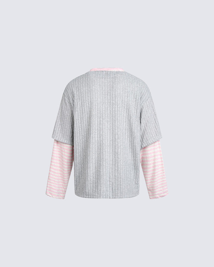 Layered Graphic Ribbed Long Sleeve T-Shirt
