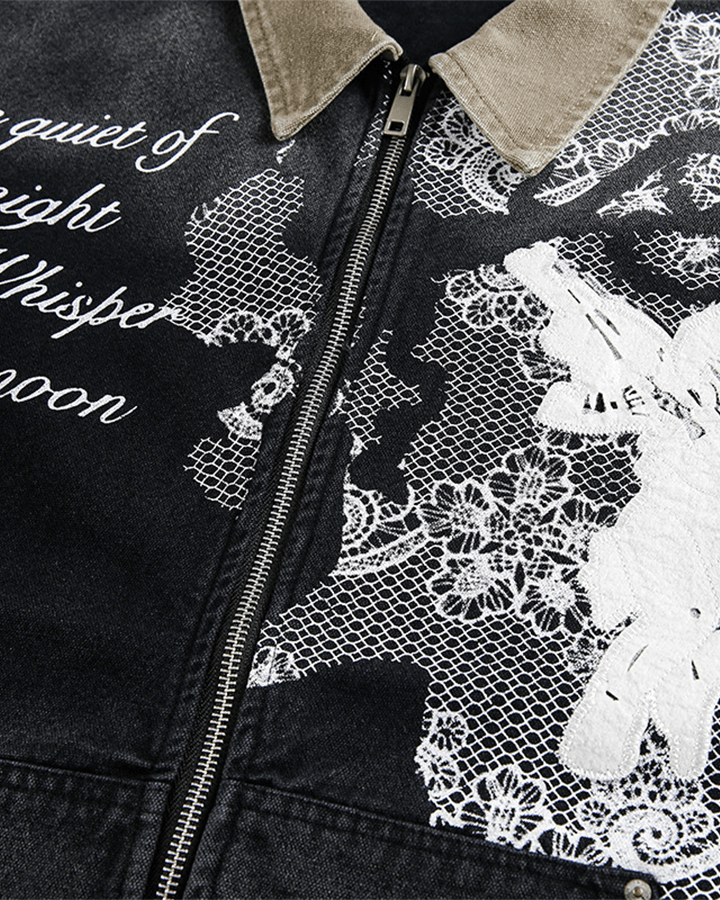 Angel Graphic Embroidered Vintage Washed Jacket