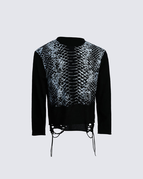 American Street Snake Print Distressed Long Sleeve T-Shirt