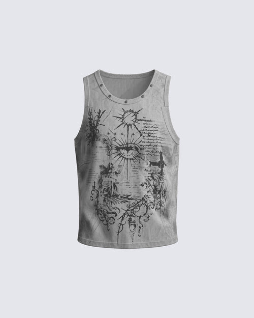 American Vintage Graphic Studded Sleeveless Tank Top