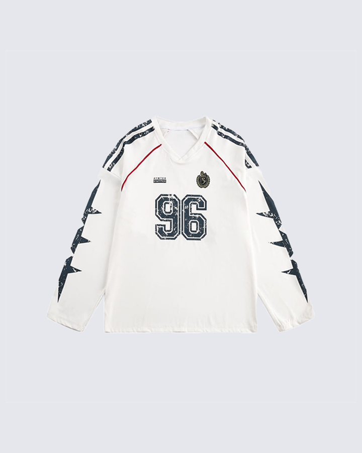 Vintage 96 Print Long Sleeve Streetwear Jersey
