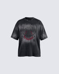 Dark Washed Distressed Graphic Short Sleeve T-Shirt