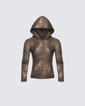 New Ruched Sheer Hooded Mesh Top