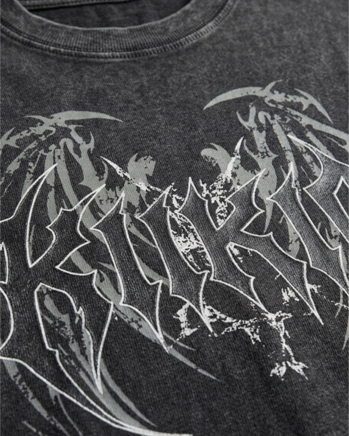 KIIKIO American Vintage Washed Gothic Print T-Shirt
