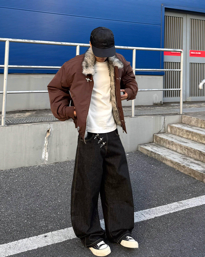 Minimal Buckle Wide-Leg Denim Pants