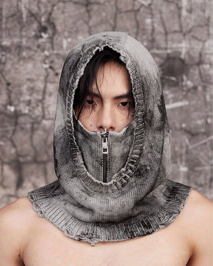 Hand-Painted Smudge Knit Hood Balaclava