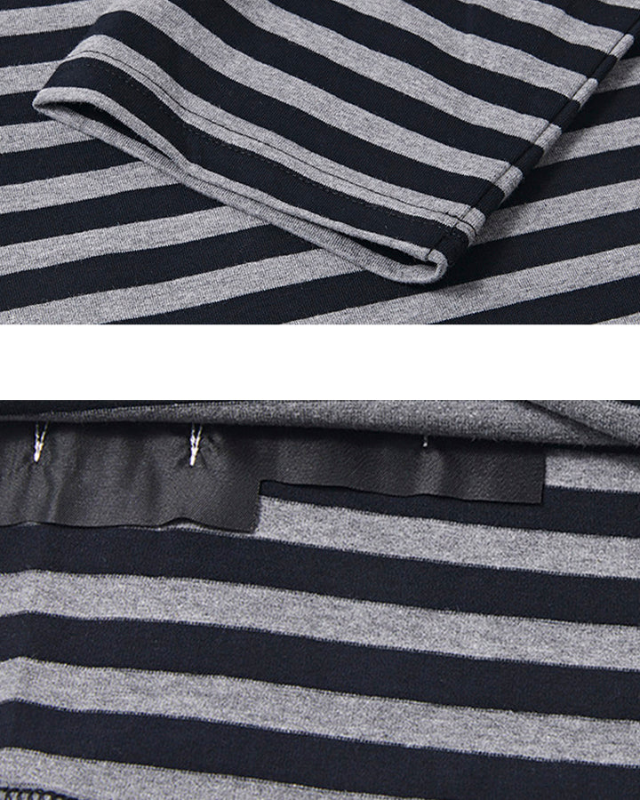 Subculture Cross Embroidered Striped Long Sleeve