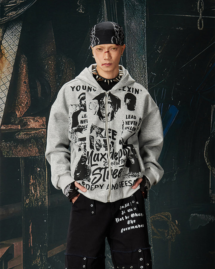 American Street Portrait Graffiti Zip-Up Hoodie
