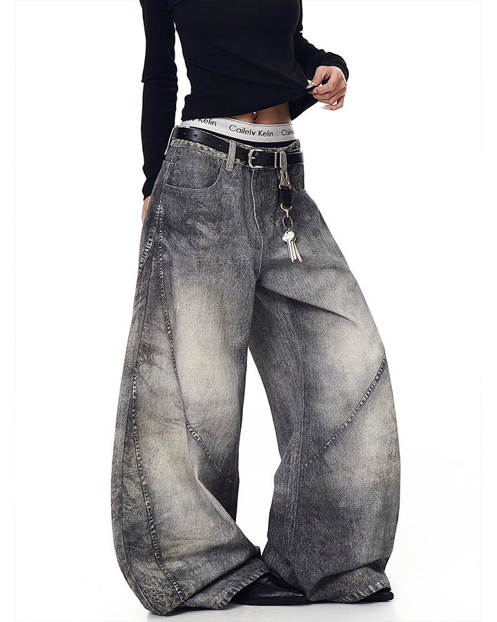 Vintage Washed Wide-Leg Jeans