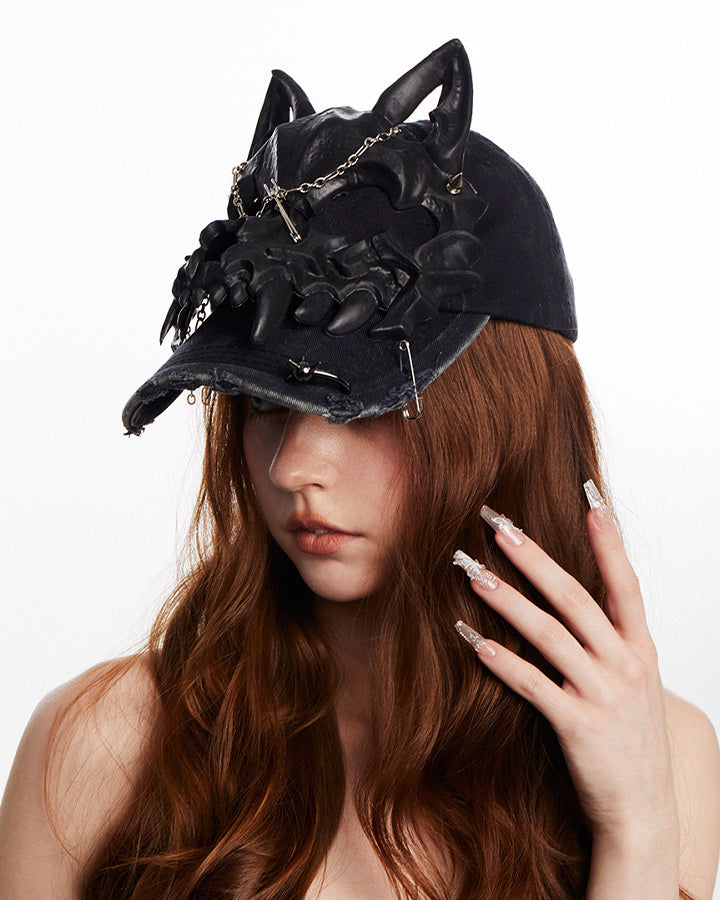 Dark Gothic Horn Skull Baseball Cap