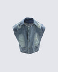Distressed Washed Denim Vest Jacket