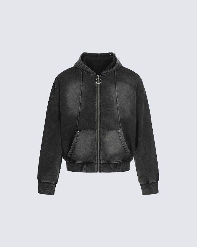 Vintage Washed Zip Hooded Sweatshirt