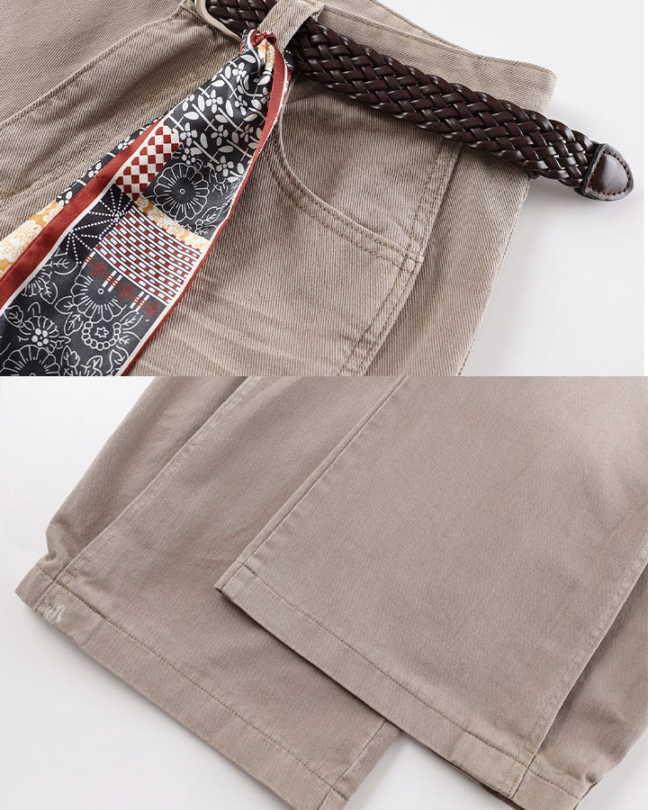 Scarf Belt Wide Leg Denim Pants
