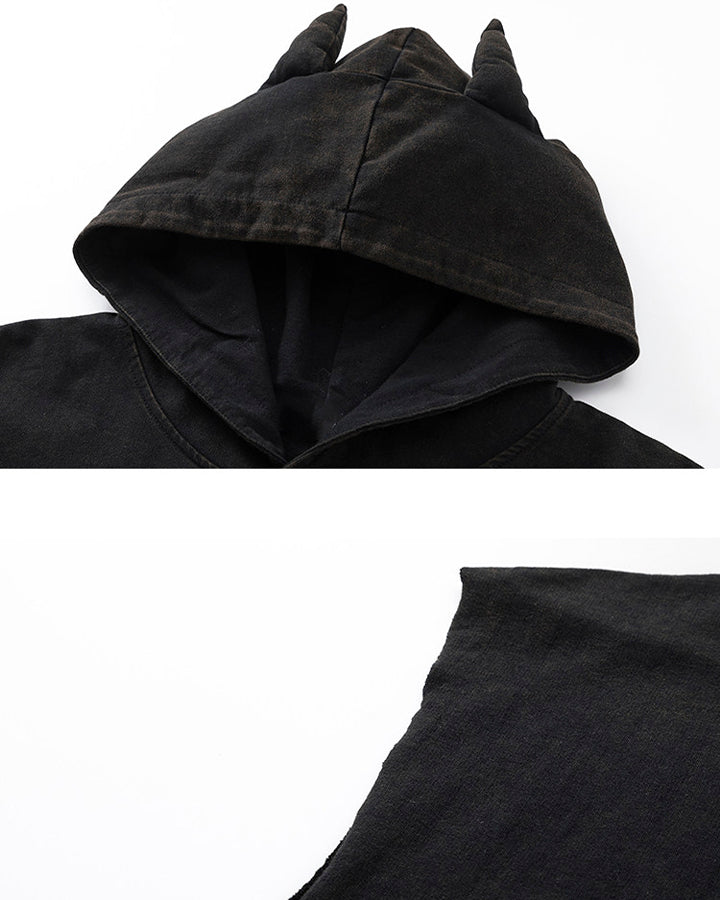 Vintage Cat Graphic Bat Sleeve Vest Hoodie