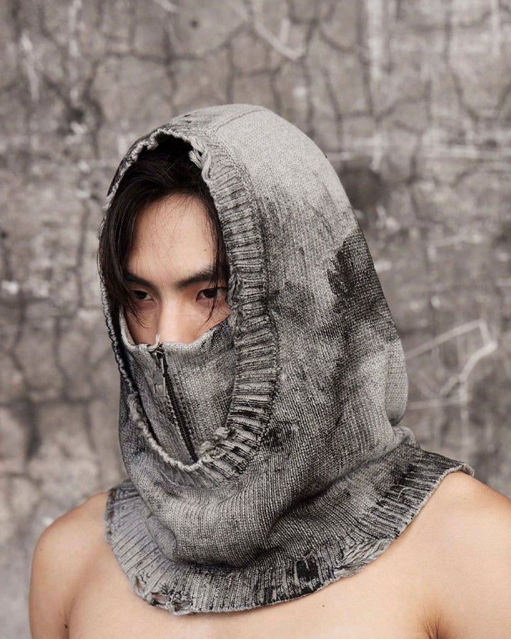 Hand-Painted Smudge Knit Hood Balaclava