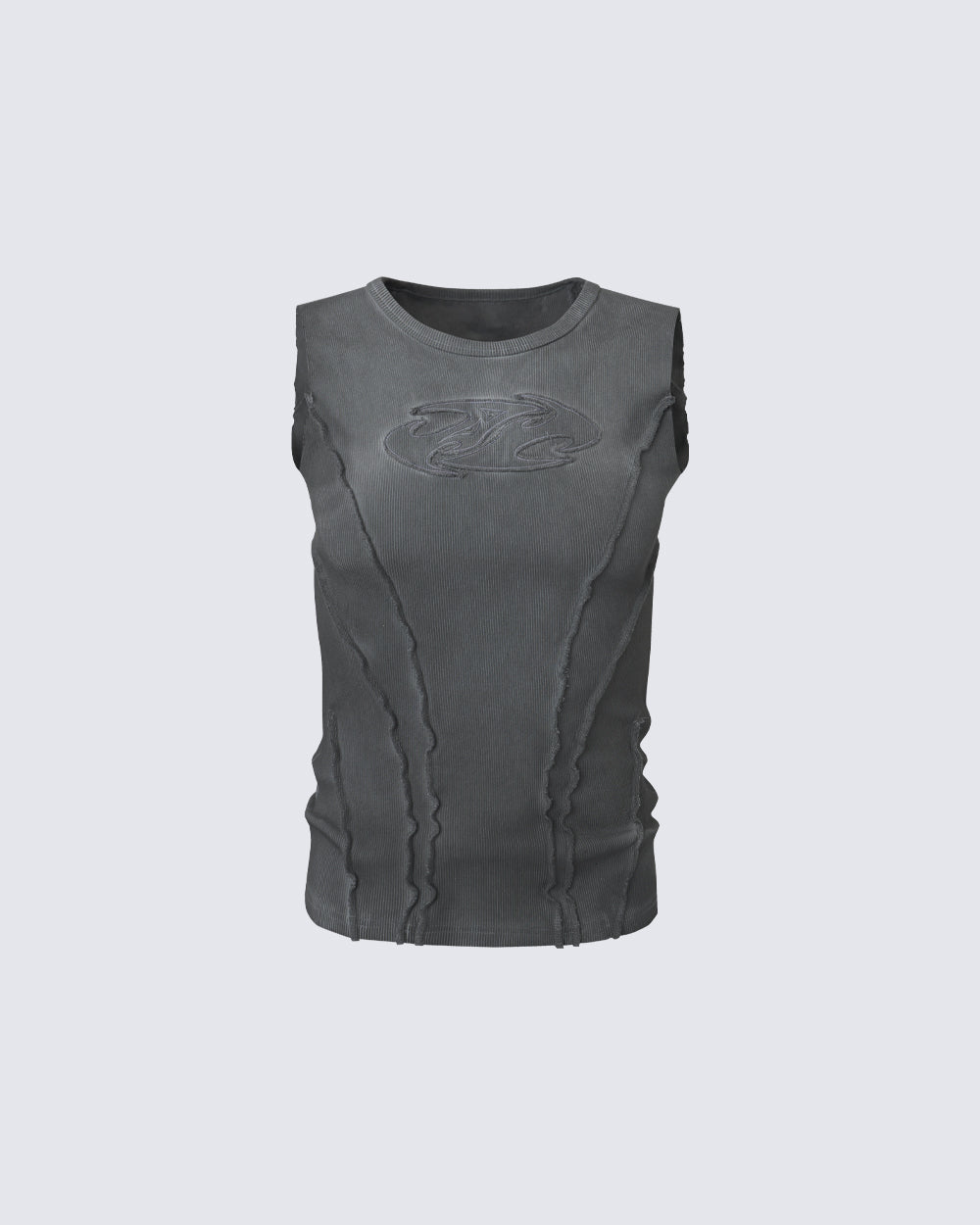 Dark Washed Distressed Sleeveless Ribbed Tank Top