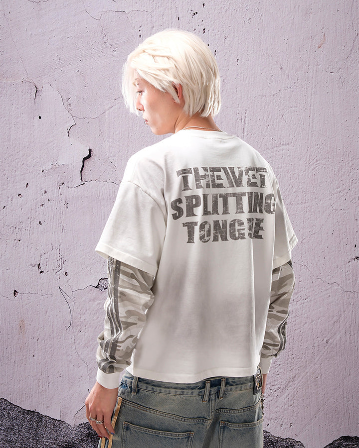 Camouflage Distressed Fake Two-Piece Long Sleeve