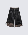 Distressed Bleached Patchwork Denim Shorts
