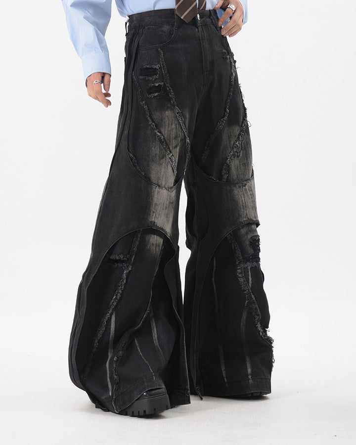 Distressed Patchwork Wide-Leg Jeans