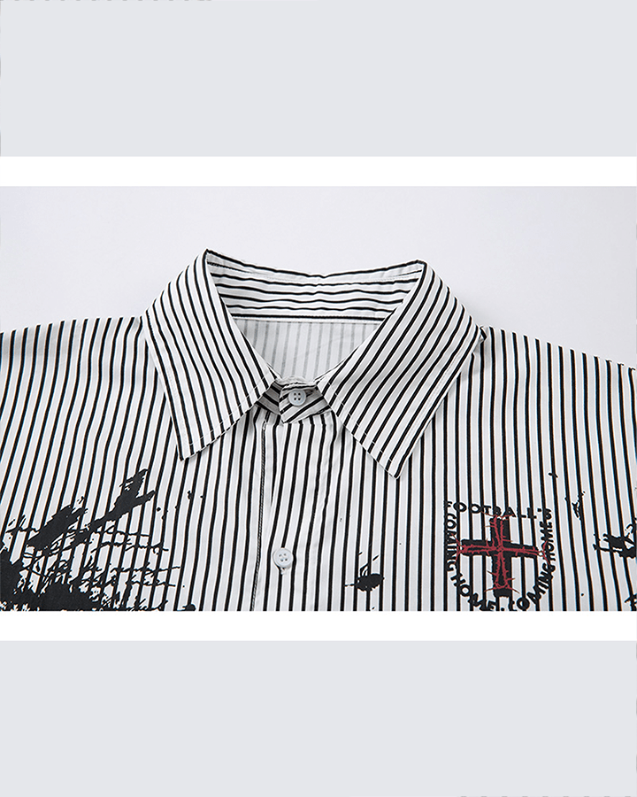Gothic Graffiti Stripe Layered Shirt