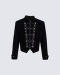 Metallic Button Stand Collar Design Jacket