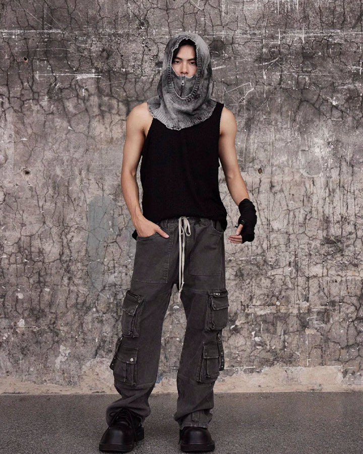 Hand-Painted Smudge Knit Hood Balaclava