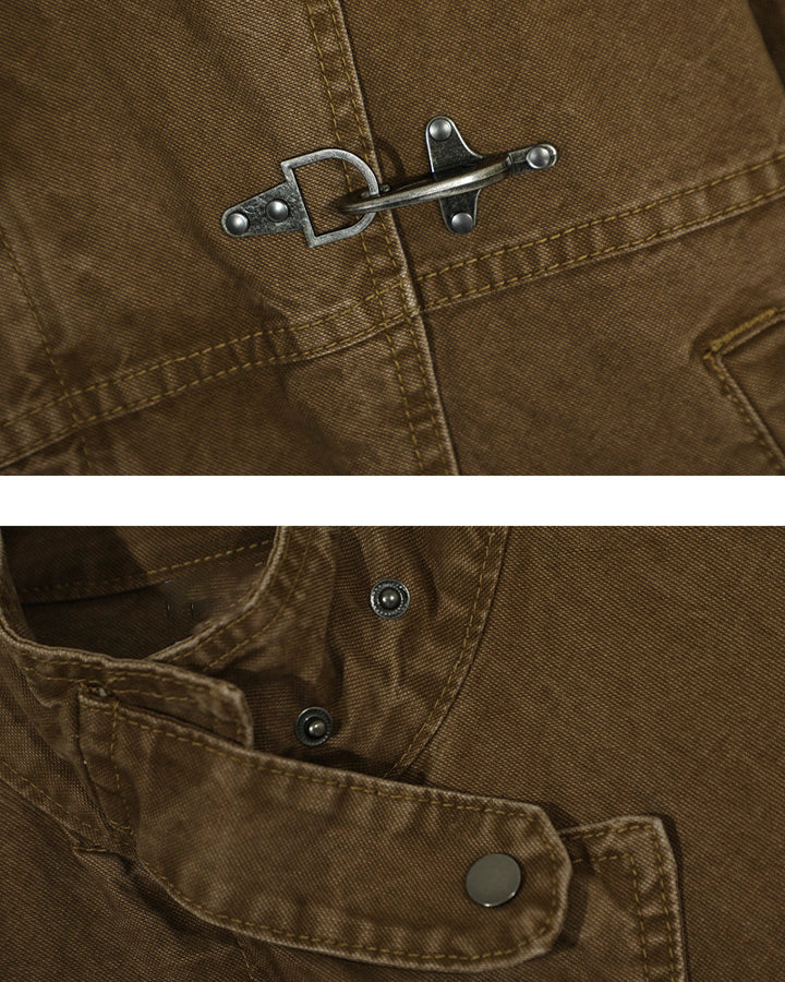 Buckled Stand-Collar Aircraft Buckle Utility Jacket