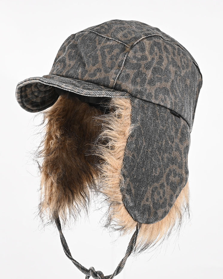 American Leopard Print Plush Trapper Cap