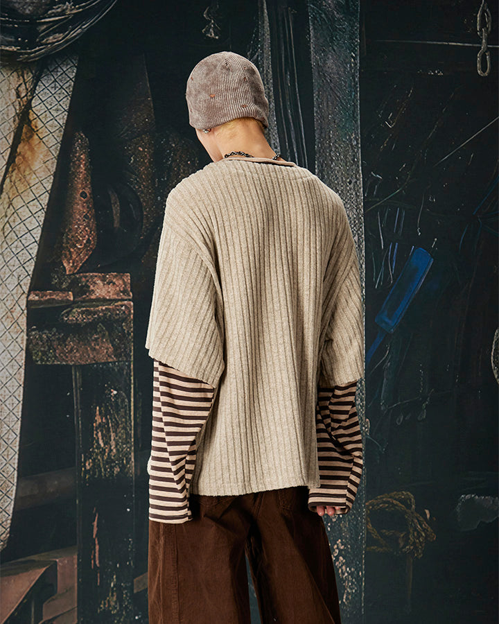 Layered Graphic Ribbed Long Sleeve T-Shirt
