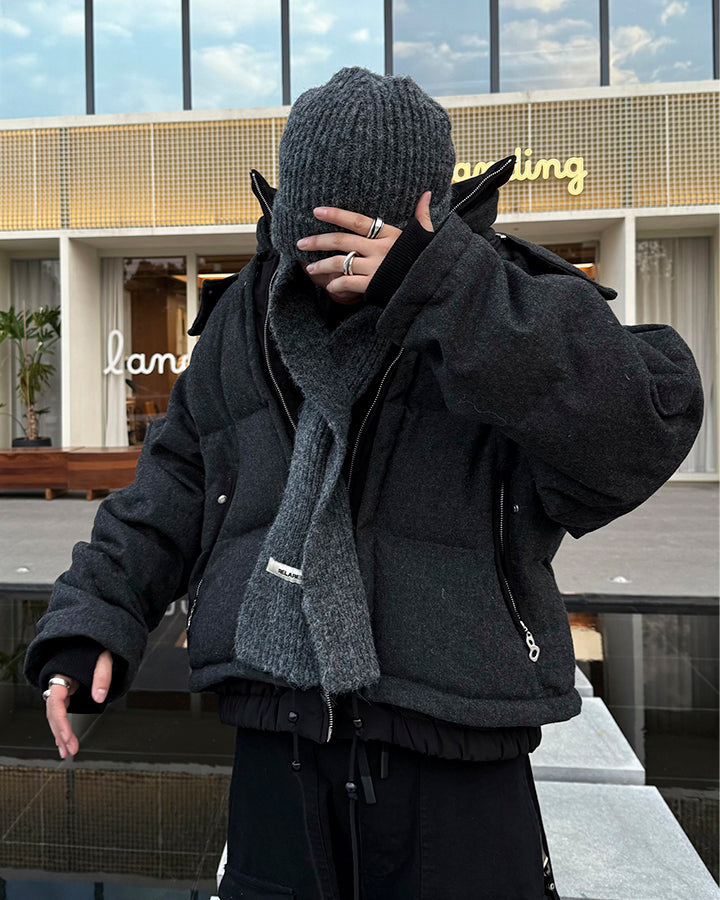 Detachable Towel Knit Wool Beanie Scarf