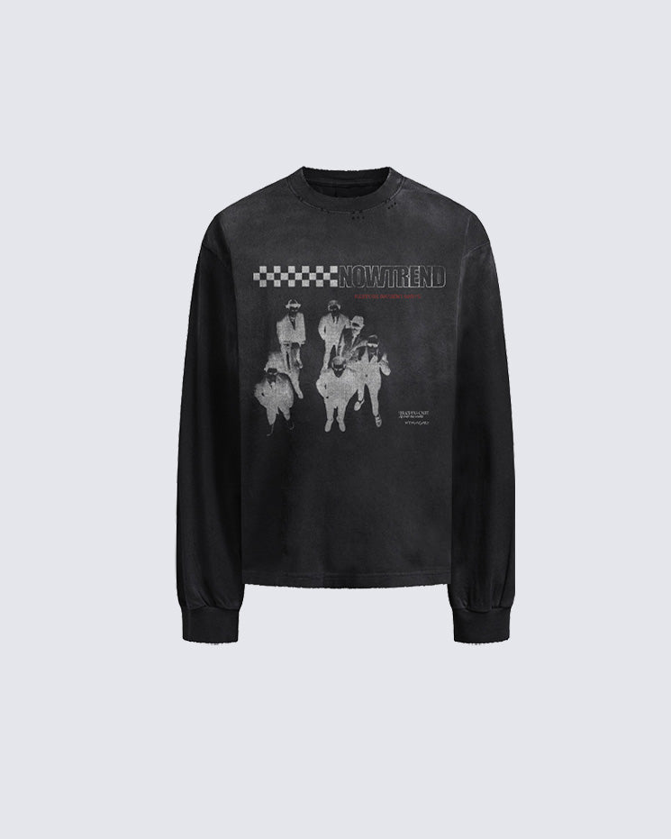 Vintage Distressed Washed Long Sleeve T-Shirt