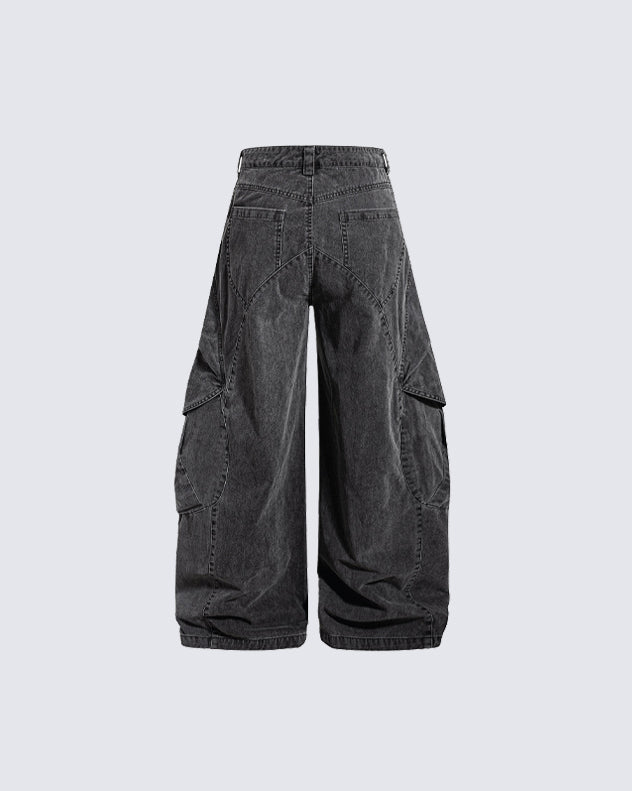Distressed Panel Wide-Leg Denim Pants